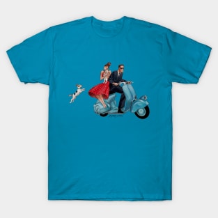 Scooter Couple and Dogs T-Shirt